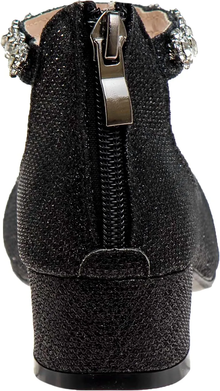 Badgley Mischka Girls Dress Block Medium Heel Party Pumps - Closed Toe Ankle Strap High Heels for Girl - Black/Silver/Champagne/Rose Gold (Sizes 11-13 Little Kid/Sizes 1-5 Big Kid)