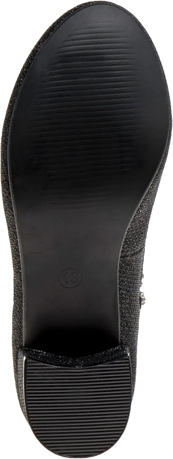 Badgley Mischka Girls Dress Block Medium Heel Party Pumps - Closed Toe Ankle Strap High Heels for Girl - Black/Silver/Champagne/Rose Gold (Sizes 11-13 Little Kid/Sizes 1-5 Big Kid)