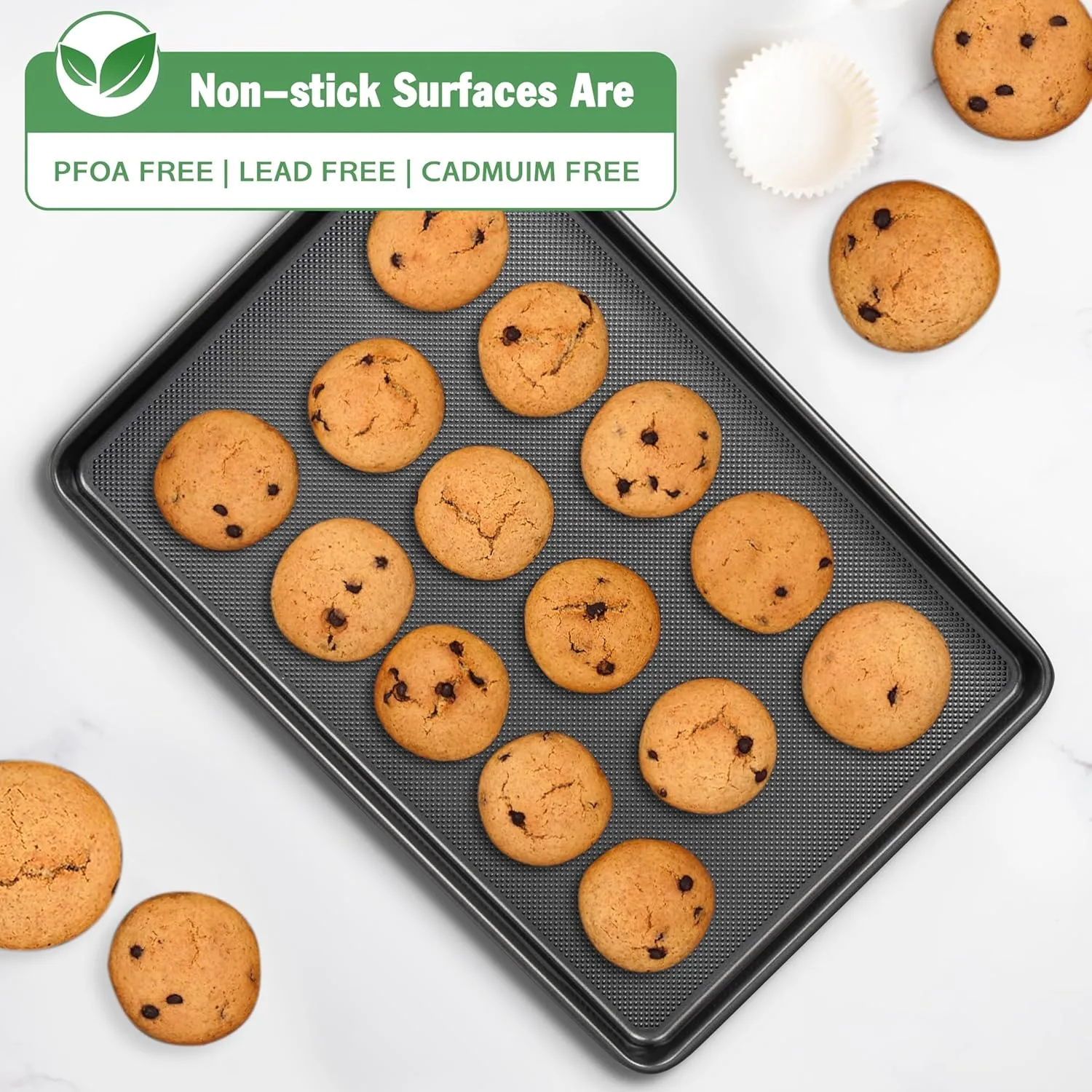 Baking Sheet Pan Set, Nonstick Cookie Sheet for Oven, Carbon Steel Half, Jerry Roll Pan with Diamond Texture Pattern, Heavy Duty Baking Tray, Set of 3