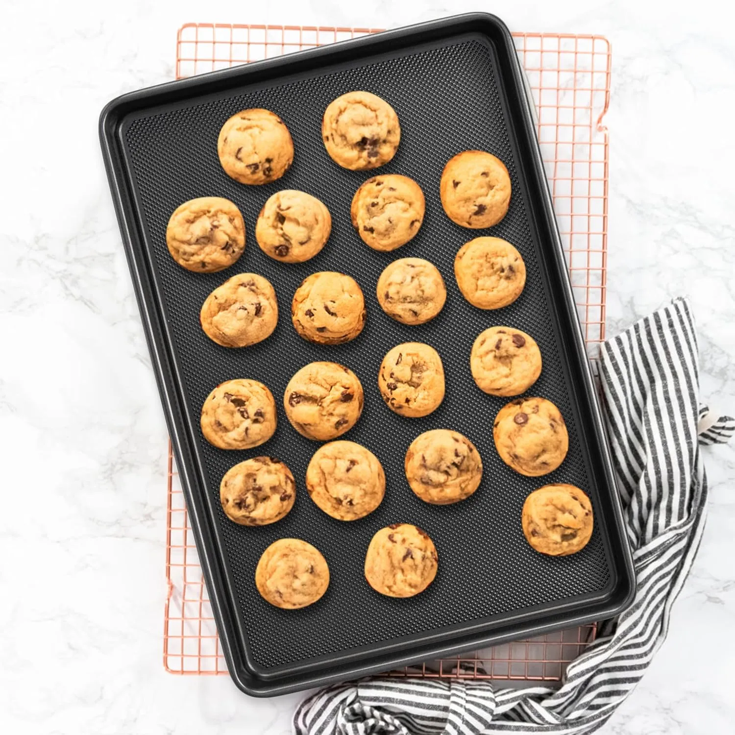 Baking Sheet Pan Set, Nonstick Cookie Sheet for Oven, Carbon Steel Half, Jerry Roll Pan with Diamond Texture Pattern, Heavy Duty Baking Tray, Set of 3