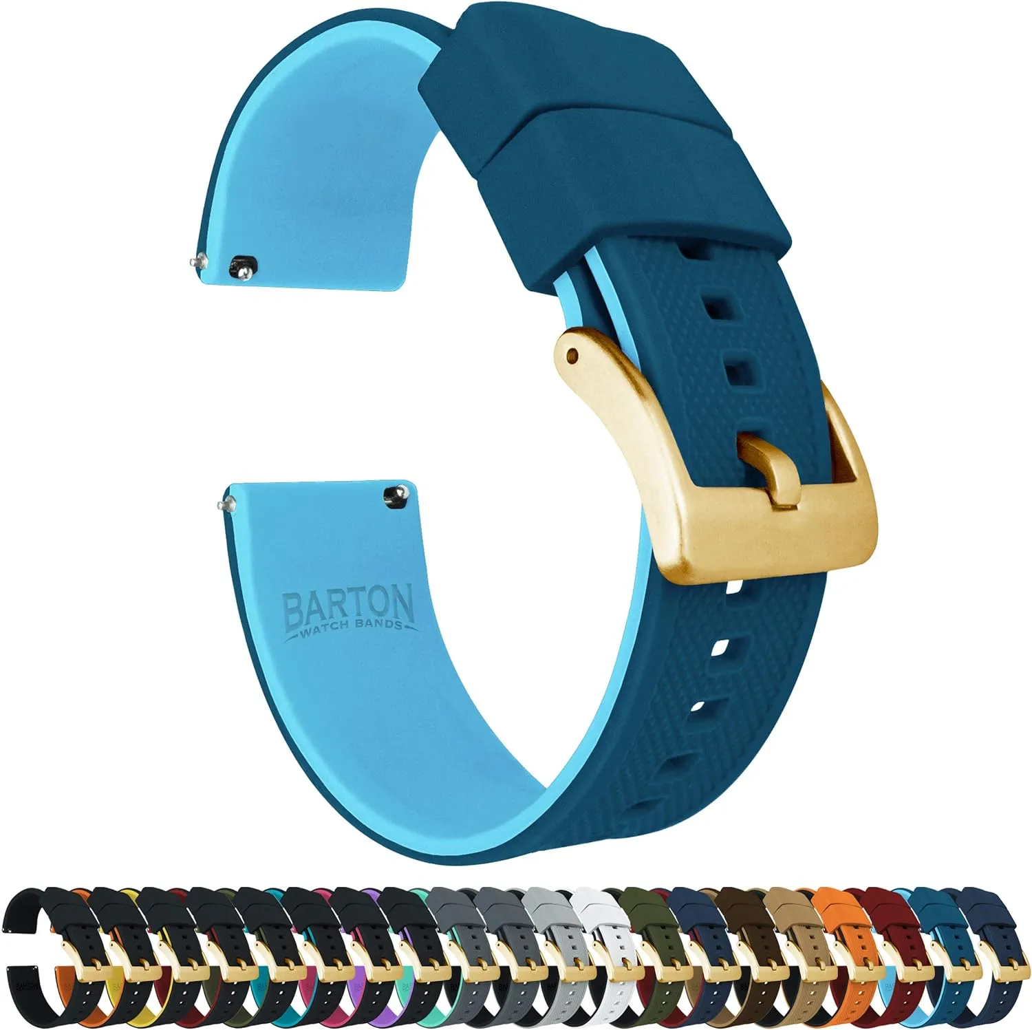 BARTON Elite Silicone Watch Bands - Gold Buckle Quick Release - Choose Color - 18mm, 19mm, 20mm, 21mm, 22mm, 23mm & 24mm Watch Straps