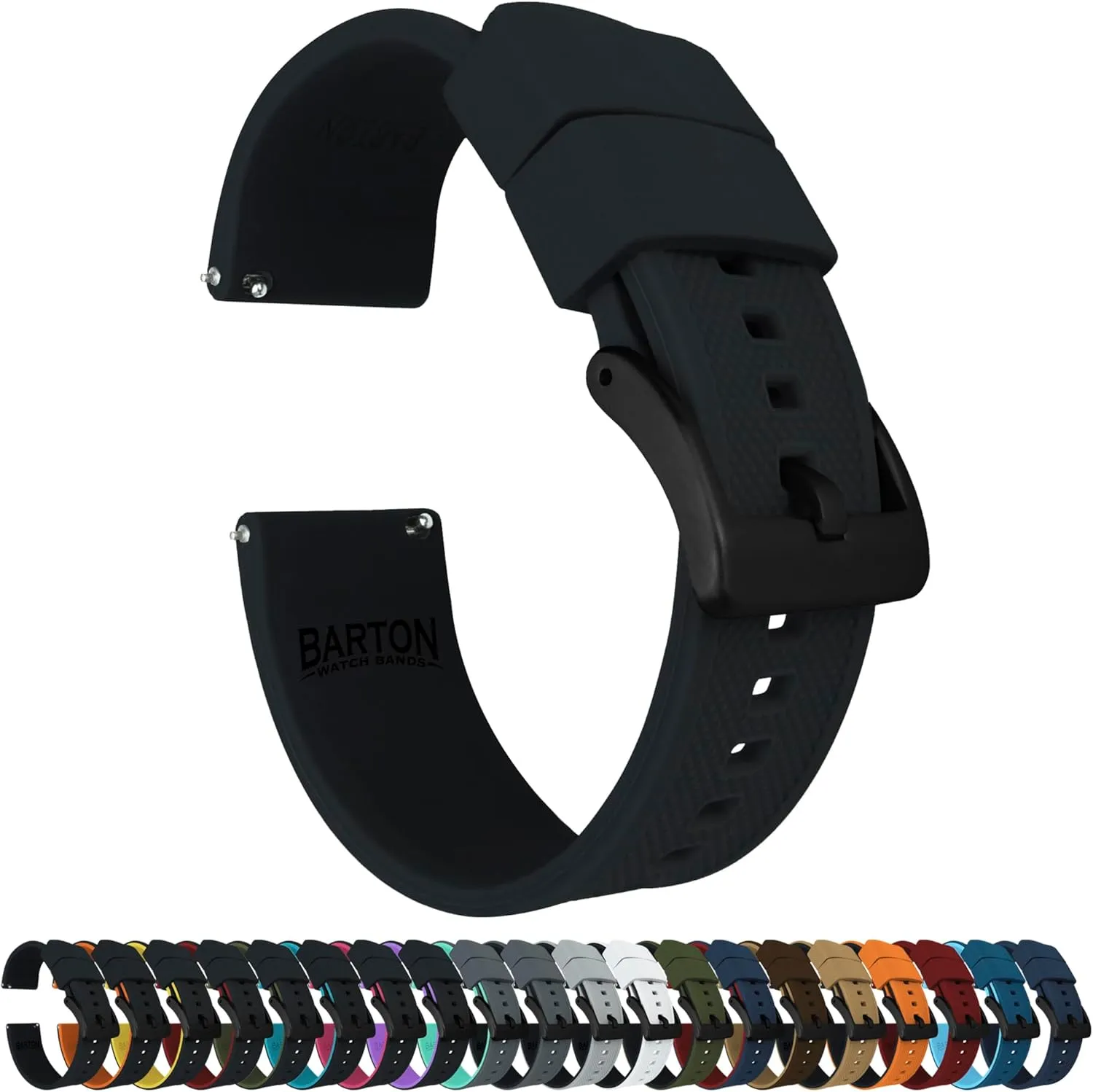 BARTON Elite Silicone Watch Bands - Quick Release - Choose Strap Color & Buckle Color (Stainless Steel, Black PVD or Gunmetal Grey) - 18mm, 20mm, 22mm & 24mm Watch Straps