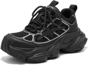 BEAU TODAY Womens Chunky Sneakers,Fashion Sneakers for Women,Lace-up Air Mesh Chunky Walking Tennis Shoes Treny Dad Sneakers