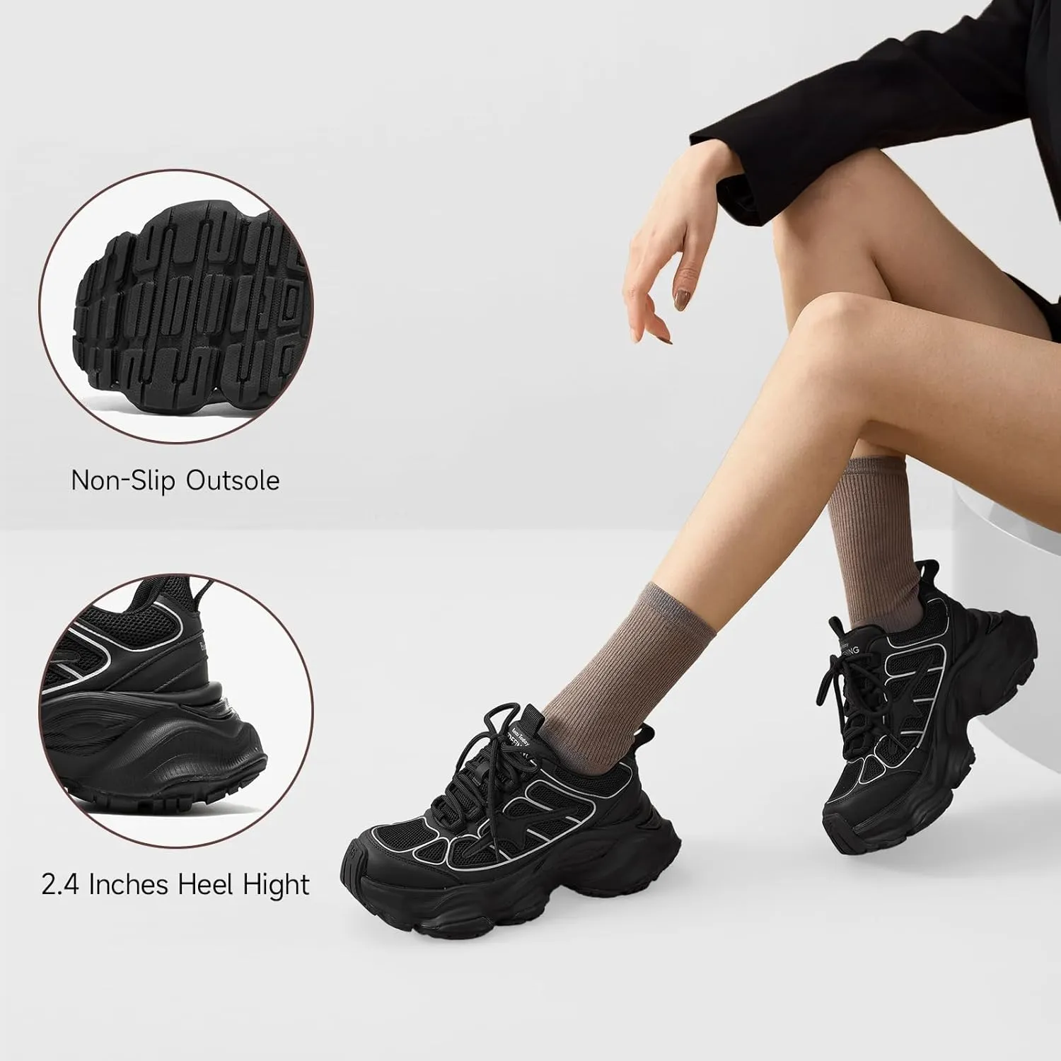 BEAU TODAY Womens Chunky Sneakers,Fashion Sneakers for Women,Lace-up Air Mesh Chunky Walking Tennis Shoes Treny Dad Sneakers