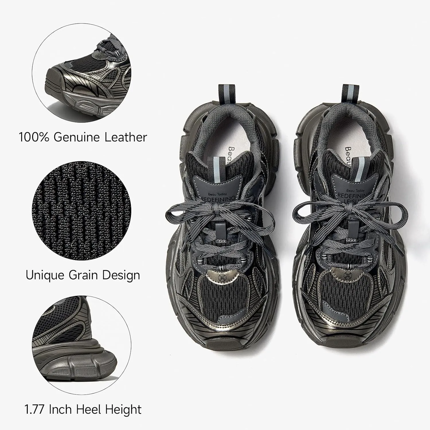 BEAU TODAY Womens Chunky Sneakers,Fashion Sneakers for Women,Lace-up Air Mesh Chunky Walking Tennis Shoes Treny Dad Sneakers