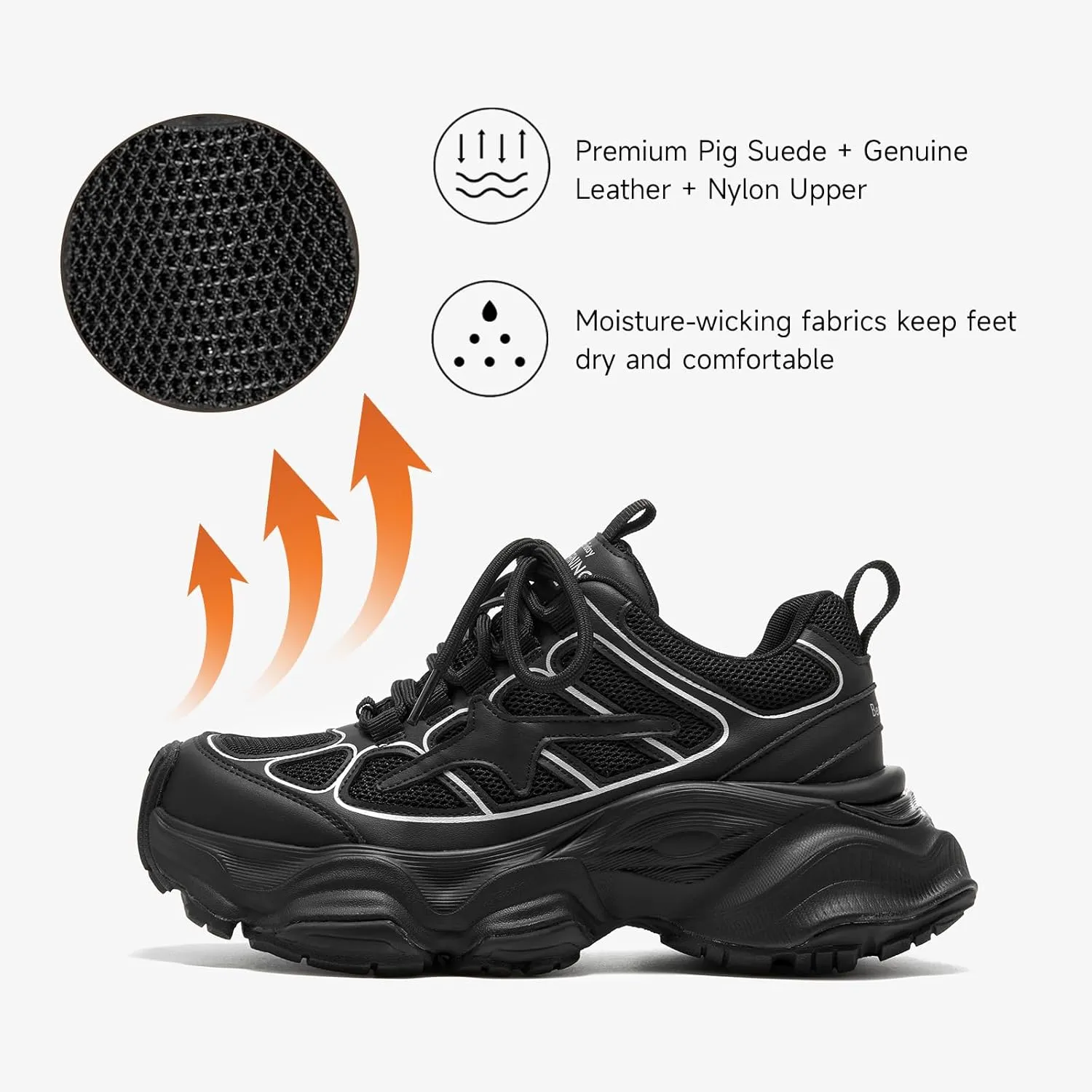BEAU TODAY Womens Chunky Sneakers,Fashion Sneakers for Women,Lace-up Air Mesh Chunky Walking Tennis Shoes Treny Dad Sneakers
