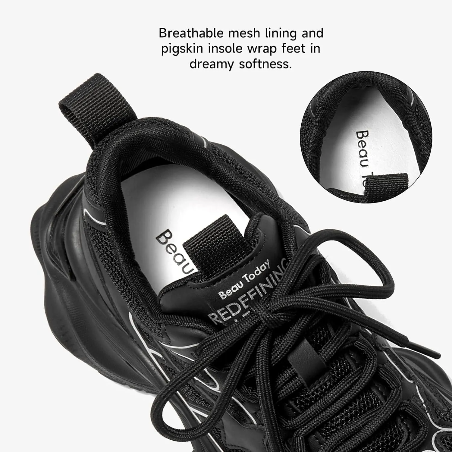 BEAU TODAY Womens Chunky Sneakers,Fashion Sneakers for Women,Lace-up Air Mesh Chunky Walking Tennis Shoes Treny Dad Sneakers