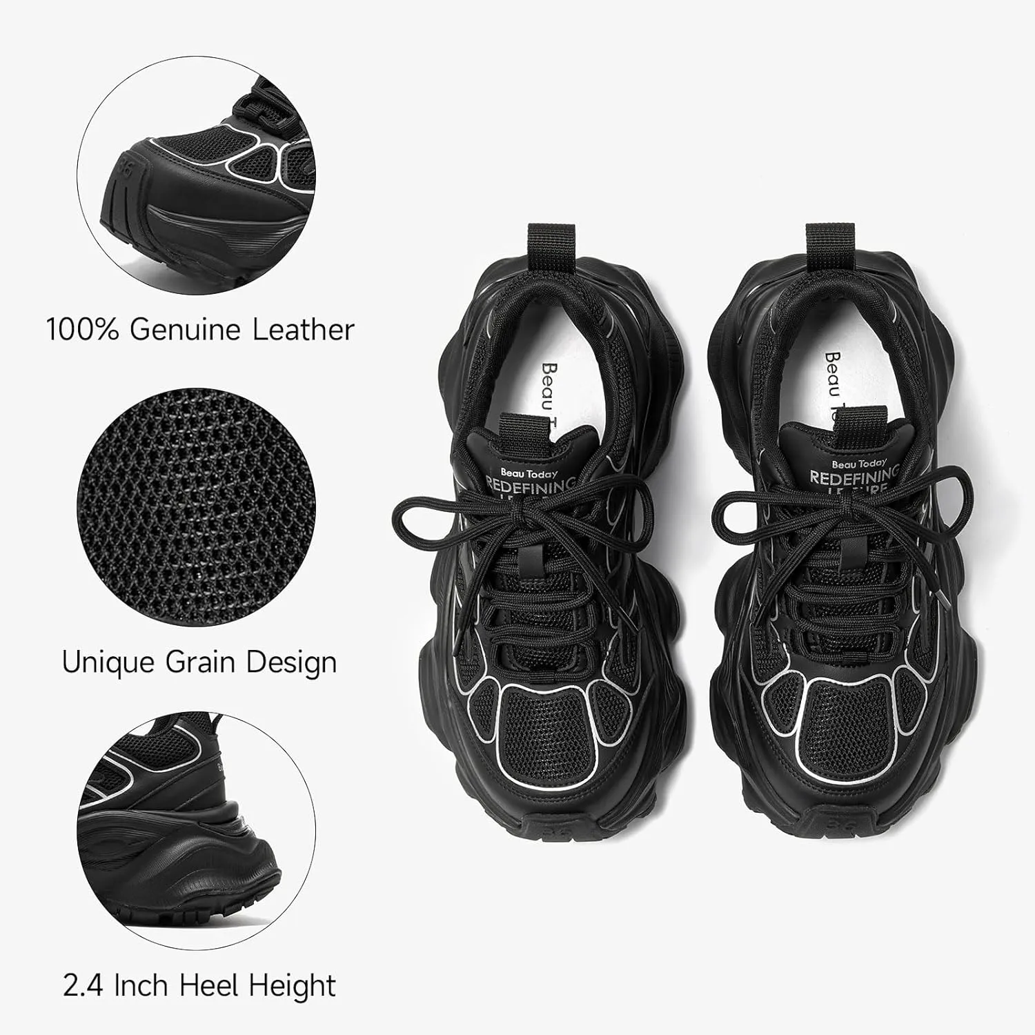BEAU TODAY Womens Chunky Sneakers,Fashion Sneakers for Women,Lace-up Air Mesh Chunky Walking Tennis Shoes Treny Dad Sneakers