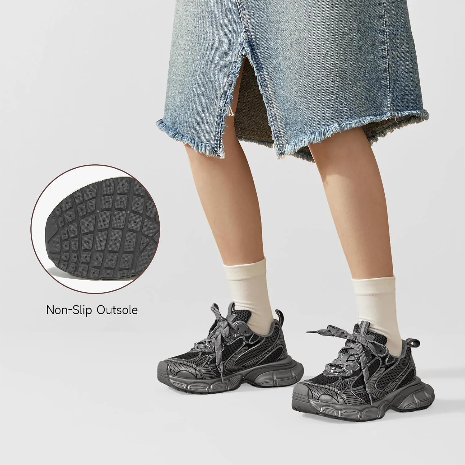 BEAU TODAY Womens Chunky Sneakers,Fashion Sneakers for Women,Lace-up Air Mesh Chunky Walking Tennis Shoes Treny Dad Sneakers