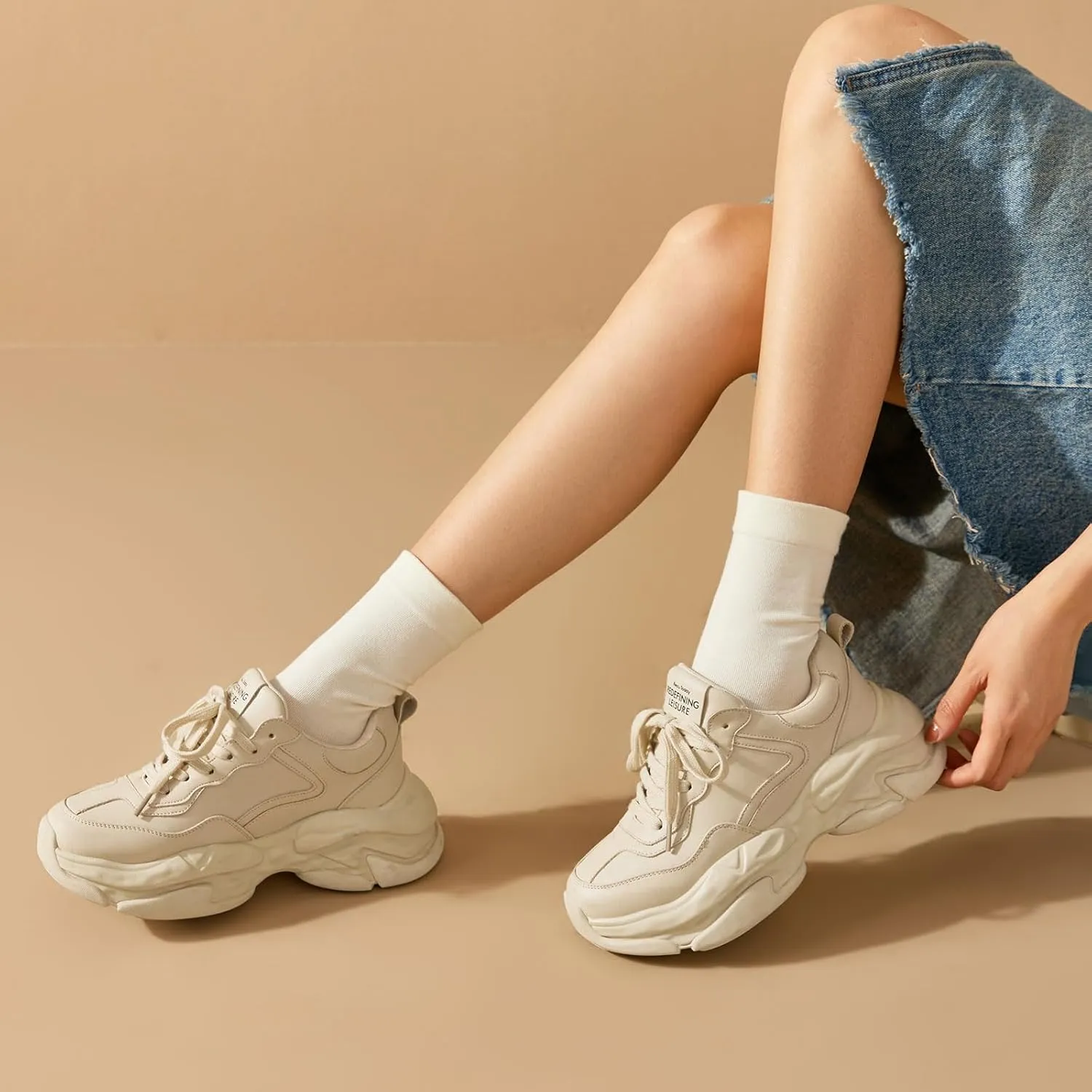 BEAU TODAY Womens Fashion Platform Sneakers, Chunky Sneakers for Women, Cute Retro Dad Shoes for Walking Tennis