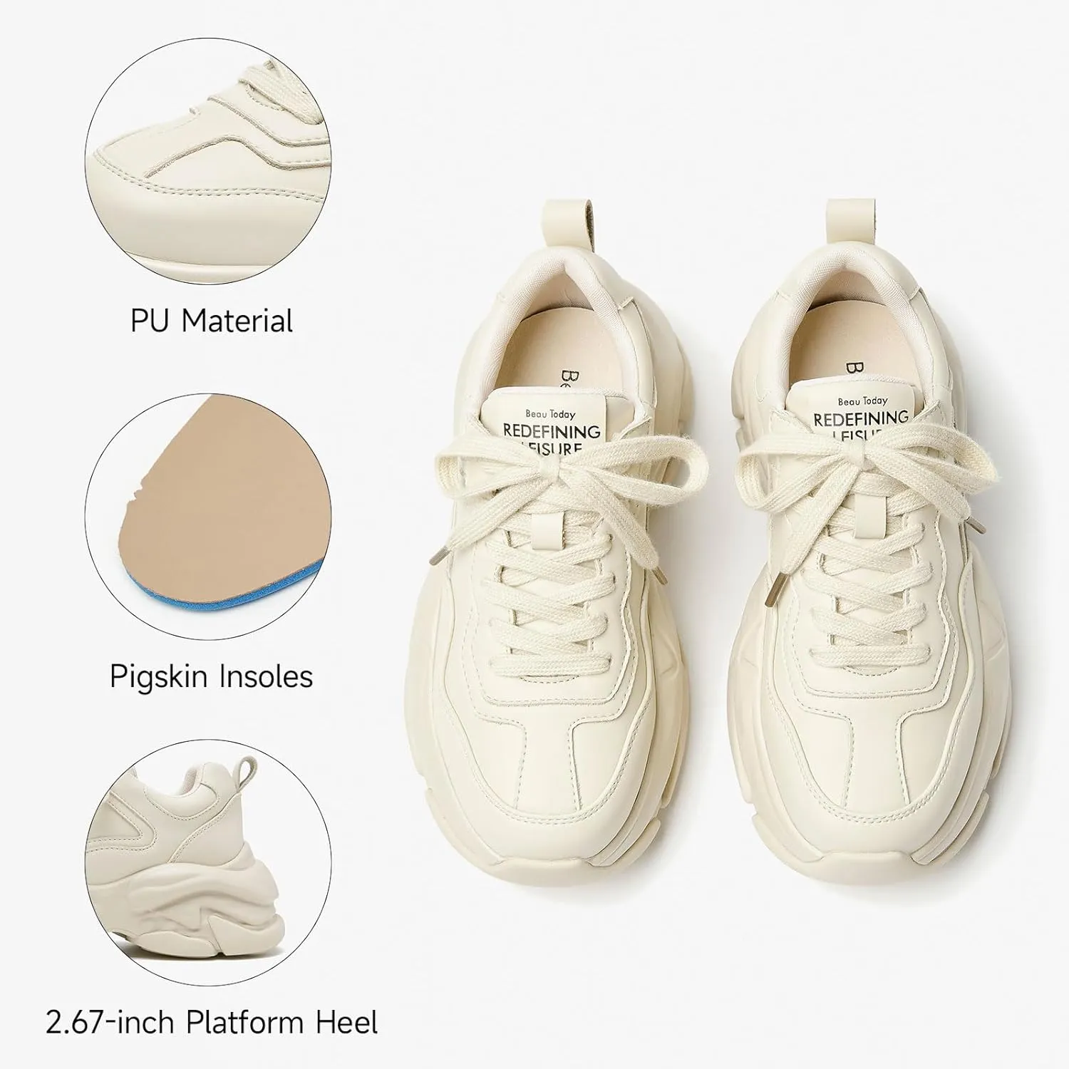 BEAU TODAY Womens Fashion Platform Sneakers, Chunky Sneakers for Women, Cute Retro Dad Shoes for Walking Tennis