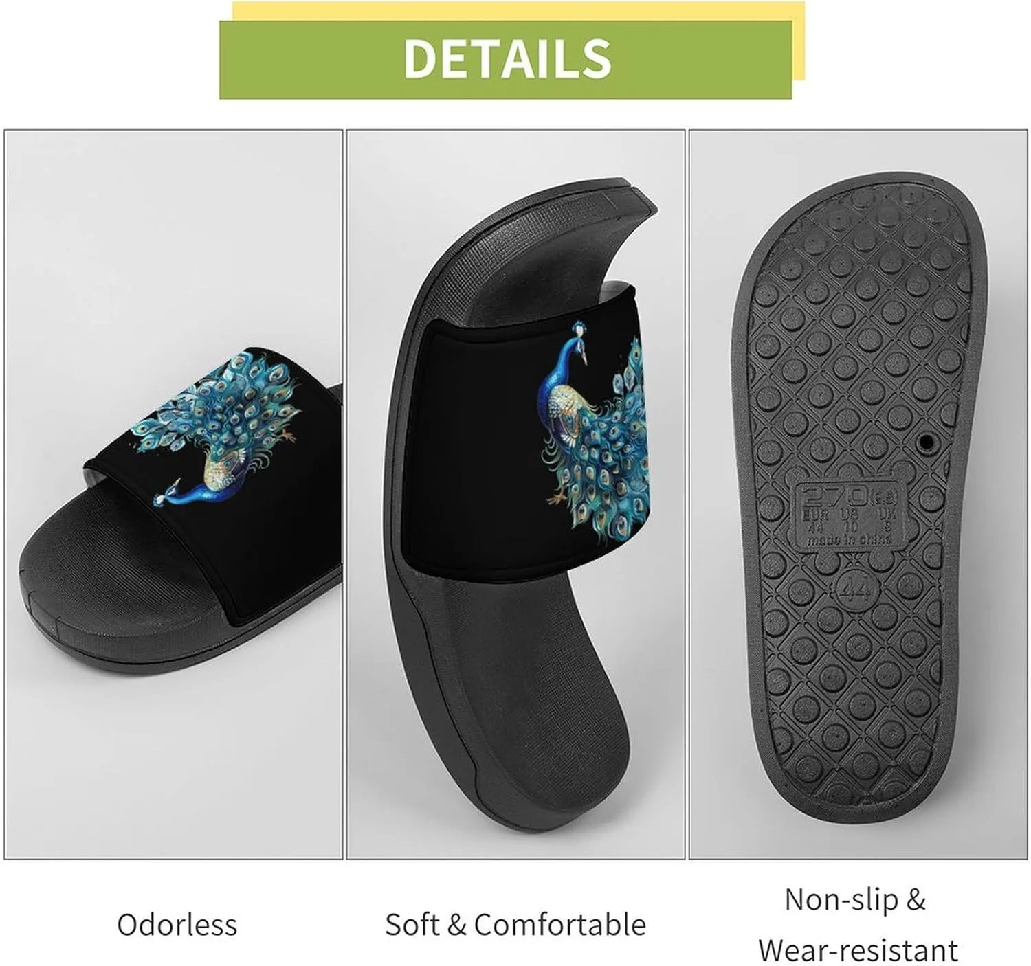 Beauty Peacock House Sandals Non Slip Slippers Quick Drying Bathroom Shower Shoes for Women Men