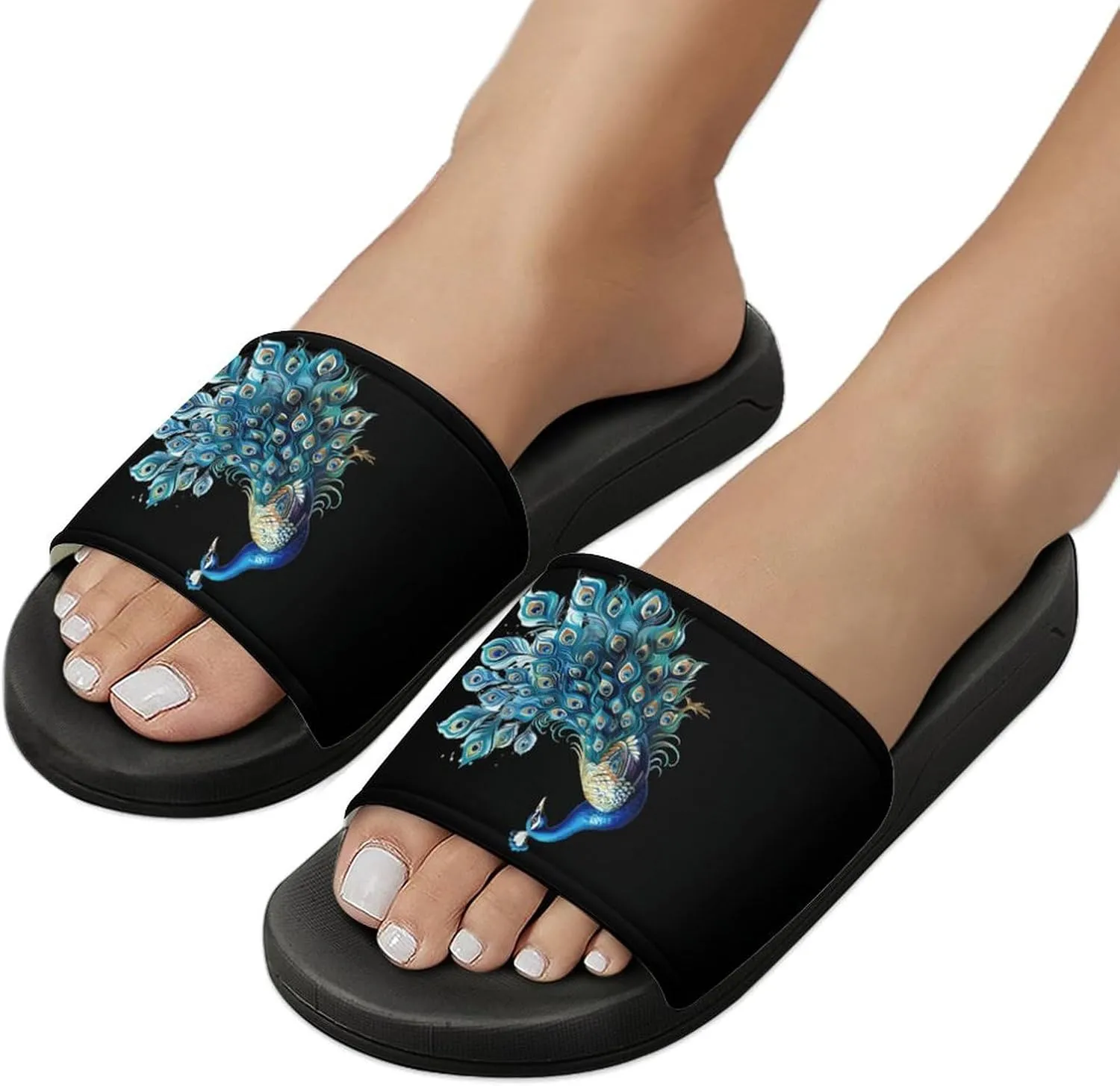 Beauty Peacock House Sandals Non Slip Slippers Quick Drying Bathroom Shower Shoes for Women Men