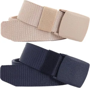 Belts for Men Women Plus Size Nylon Tactical Work Belt with Plastic Buckle, 2 Pack