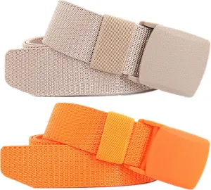 Belts for Men Women Plus Size Nylon Tactical Work Belt with Plastic Buckle, 2 Pack