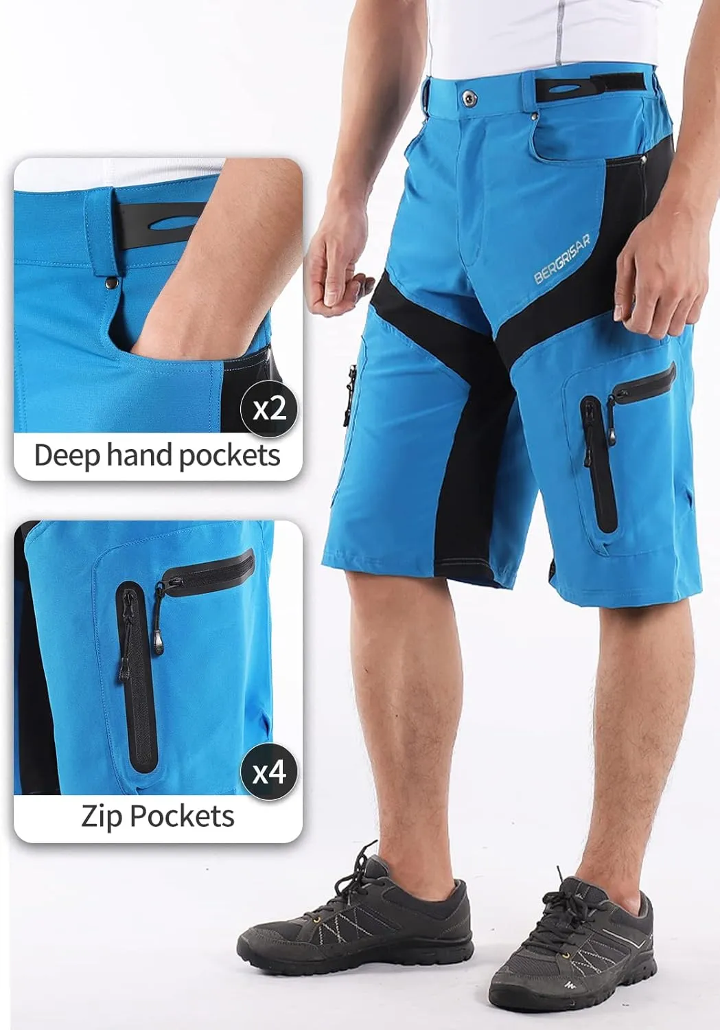 BERGRISAR Men's Cycling Shorts Loose Fit Mountain Bike Shorts with 6 Pockets