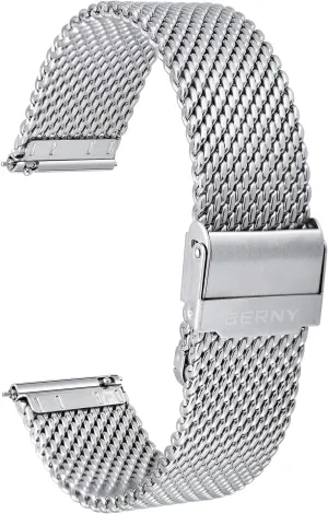 BERNY Stainless Steel Mesh Watch Band for Mens Women Quick Release Adjustable Milanese Watch Straps Thick Heavy Duty Metal Bracelet with Safty Clasp Black Silver 18mm 20mm 22mm 24mm