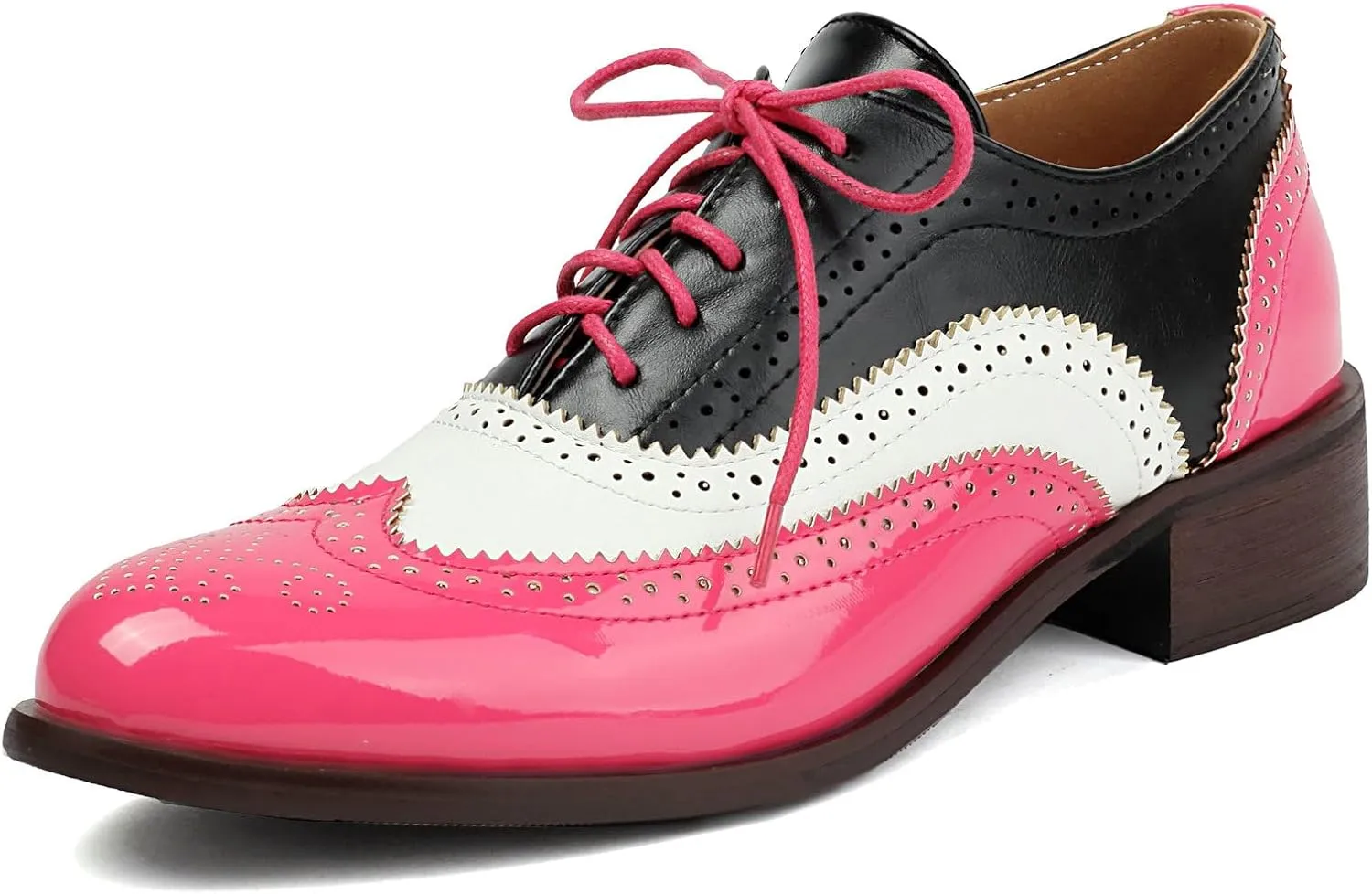 Betastella Womens Lace Up Wingtip Oxford Shoes Vintage Brogue Oxfords Round Toe Chunky Low Heel Pumps Shoes