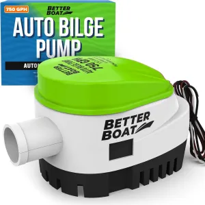 Better Boat Automatic Bilge Pump, 750 GPH 12V Submersible Pump with Built-In Float Switch, 3/4-Inch Outlet, Compatible with Bass Boats, Jon Boats, and More
