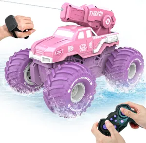 BEZGAR Amphibious Remote Control Monster Truck - 1:16 RC Car Boats 2.4GHz Waterproof Tank with Shooting Water Pistol, 4WD All-terrian Off-Road Pickup Summer Pool Toy Outdoor Gift for Kids Age 4-8 6-12