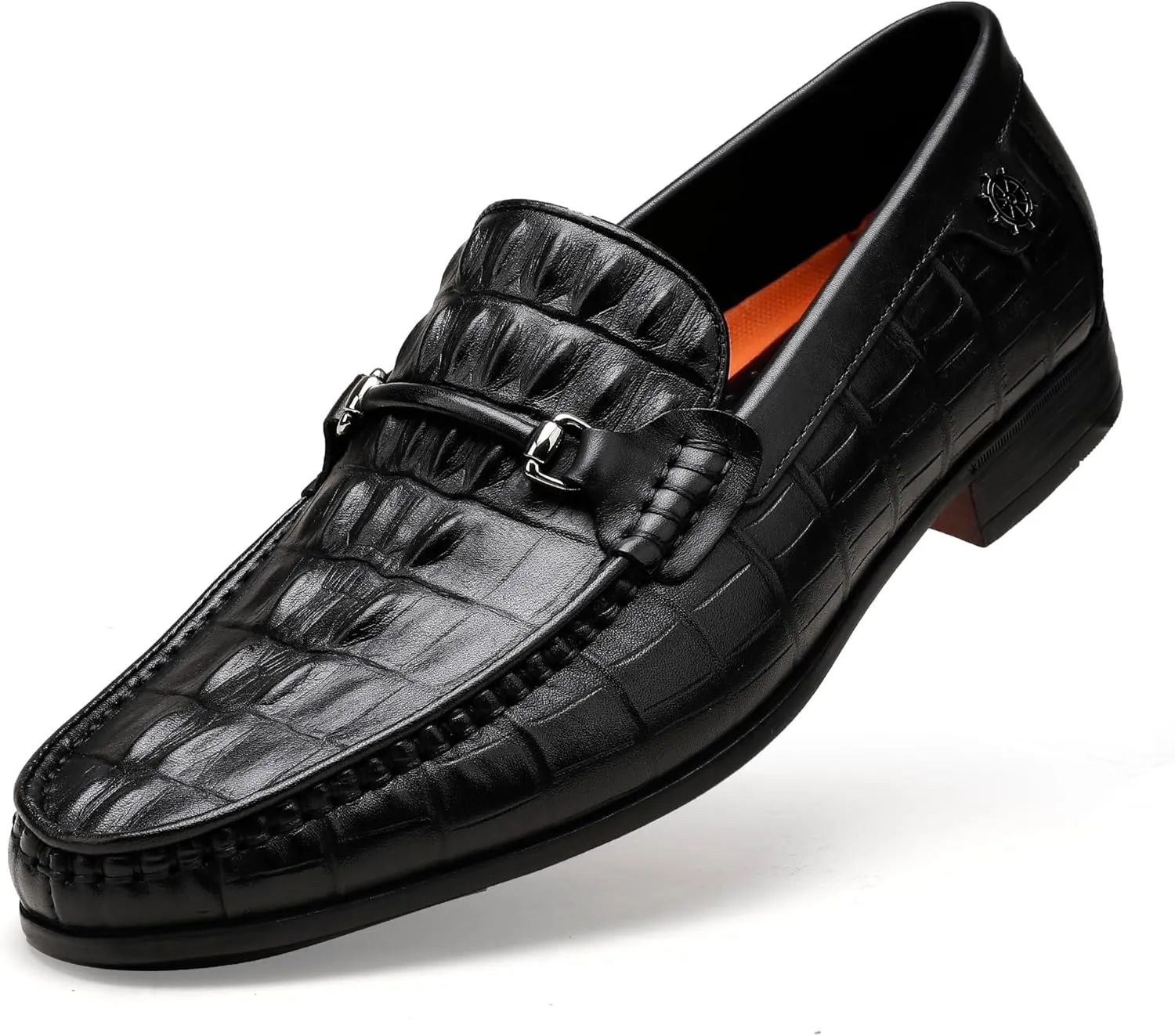 Black Leather Dress Shoes for Mens, Premium Crocodile Printed Formal Shoes Driving Casual Shoes Slip-on Loafer for Men, 10