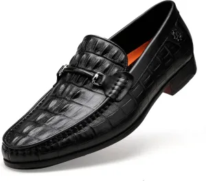 Black Leather Dress Shoes for Mens, Premium Crocodile Printed Formal Shoes Driving Casual Shoes Slip-on Loafer for Men, 10
