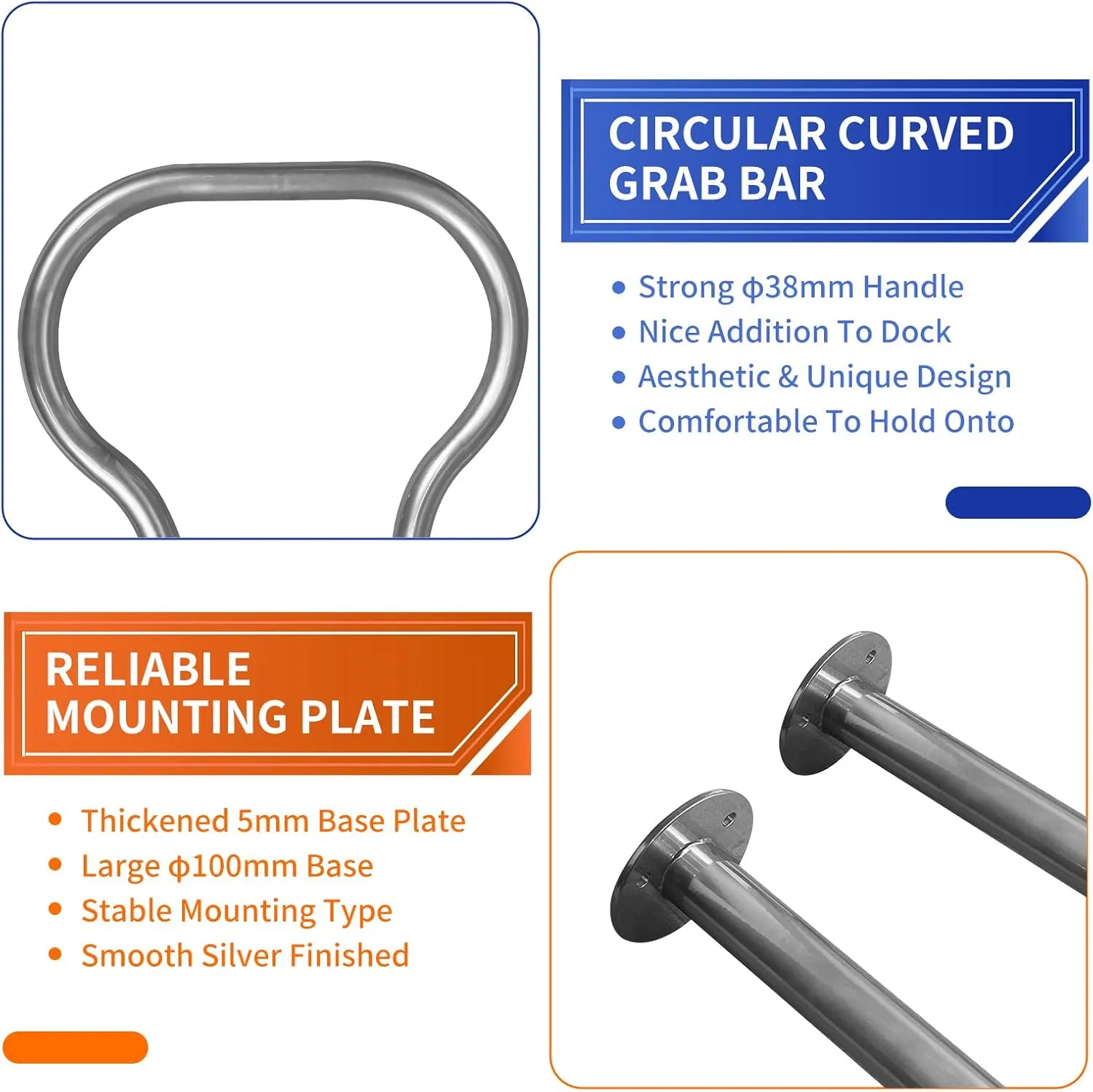 Boat Dock Boarding handrail, Safety Grab bar/Hand Railing for Marina, Dock, Deck, Boat, hot tub(24.0" H)