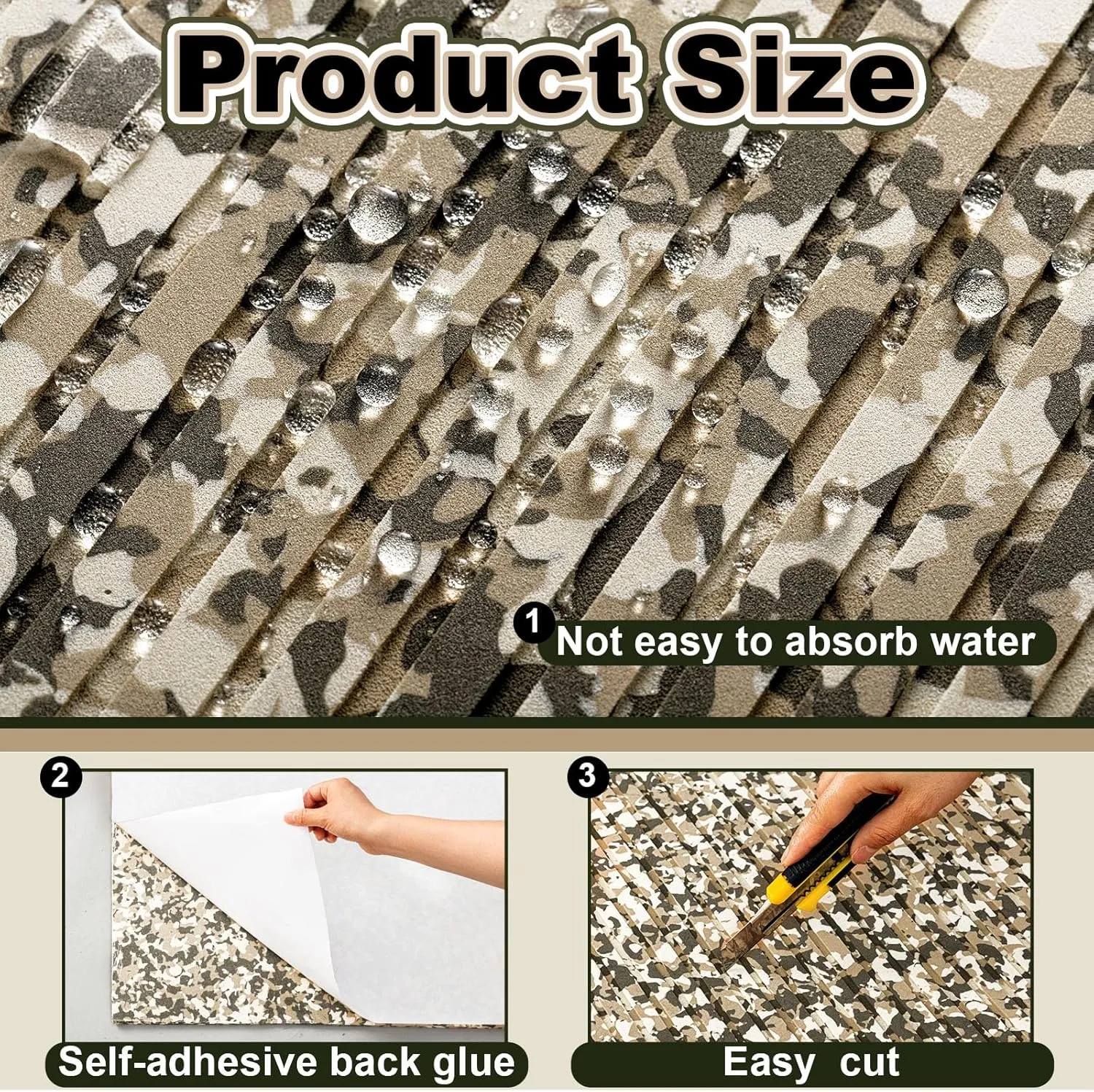 Boat Flooring EVA Foam 118"/94" x 47"/35"/24"/16" Boat Decking Non Slip Marine Camo Self Adhesive Carpet with Roller Ruler for Kayak Yacht Motorboat