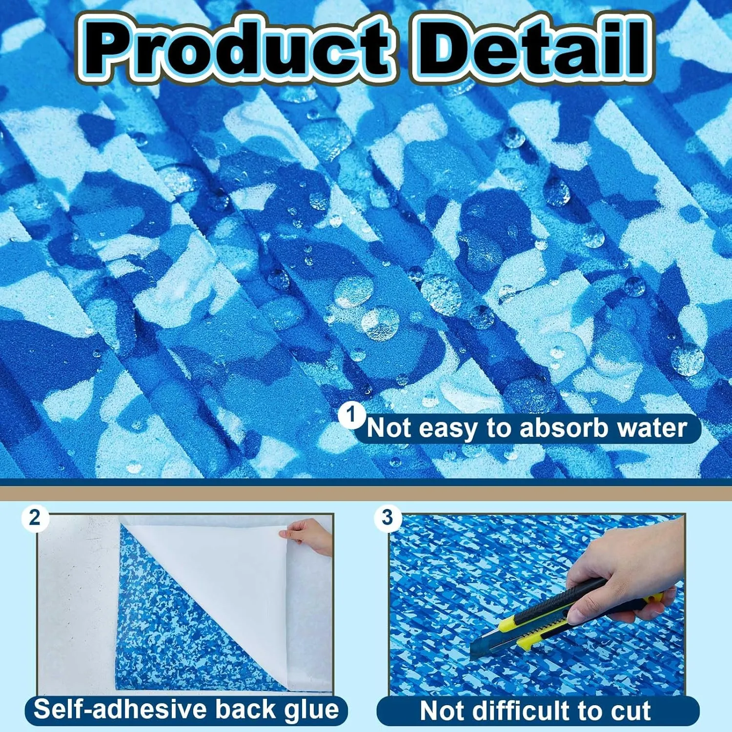 Boat Flooring EVA Foam 158"/118"/94" x 47"/35"/24" Boat Decking Non Slip Marine Camo Self Adhesive Carpet with Roller Ruler for Kayak Yacht Motorboat