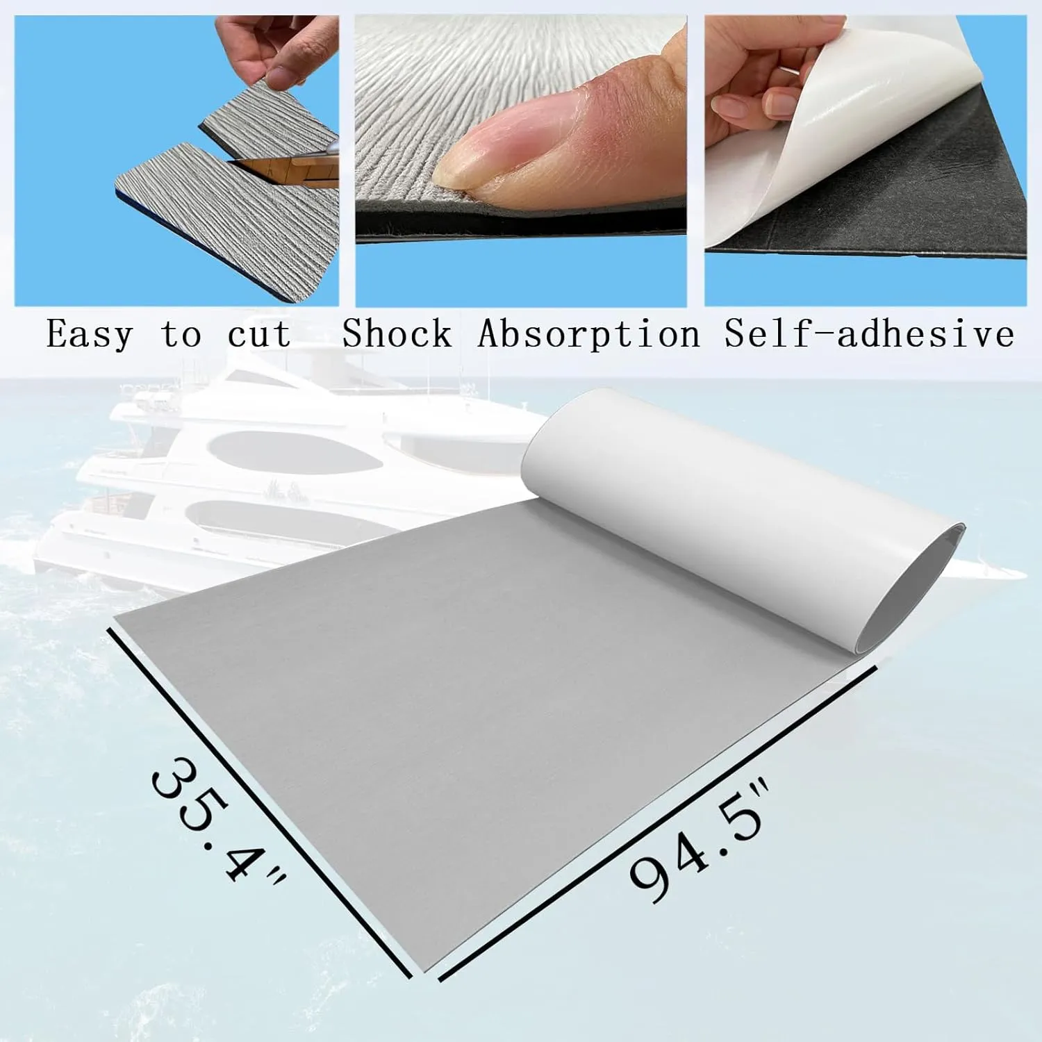 Boat Flooring Mat EVA Foam Boat Decking Marine Carpet Faux Teak Sea Decking Sheet Non-Slip Self-Adhesive Flooring Material for Boats Pontoon Yacht Surfboard Swim Platform RV Floor 94" x 35"