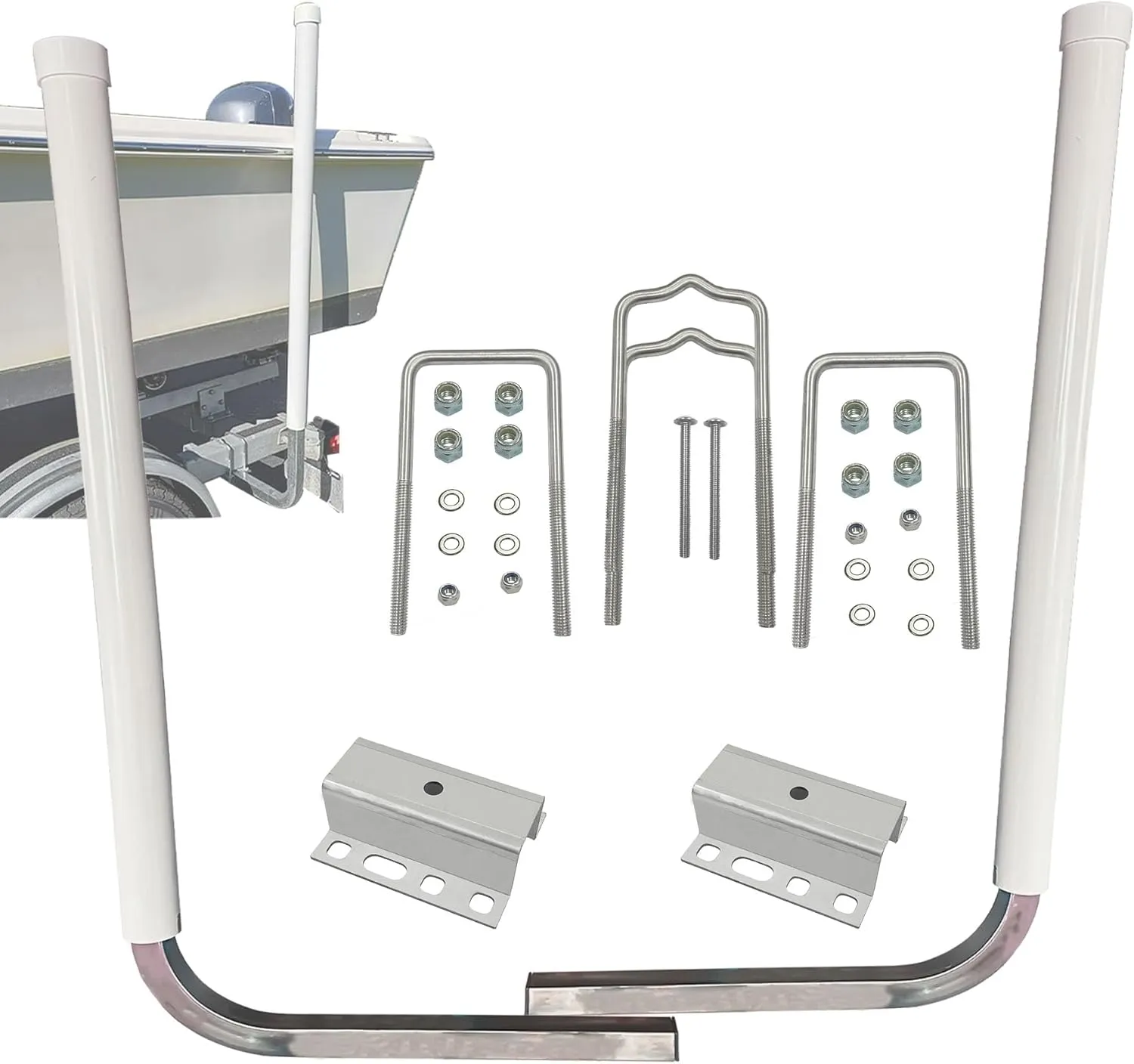 Boat Trailer Guide 60‘’ 316L Stainless Steel Seawater Corrosion Resistance Trailer Post Guide White UPVC Tube Trailer Guide Bars For Boats Canoe Fishing Boat Kayak Ski Boat and More heavy-duty