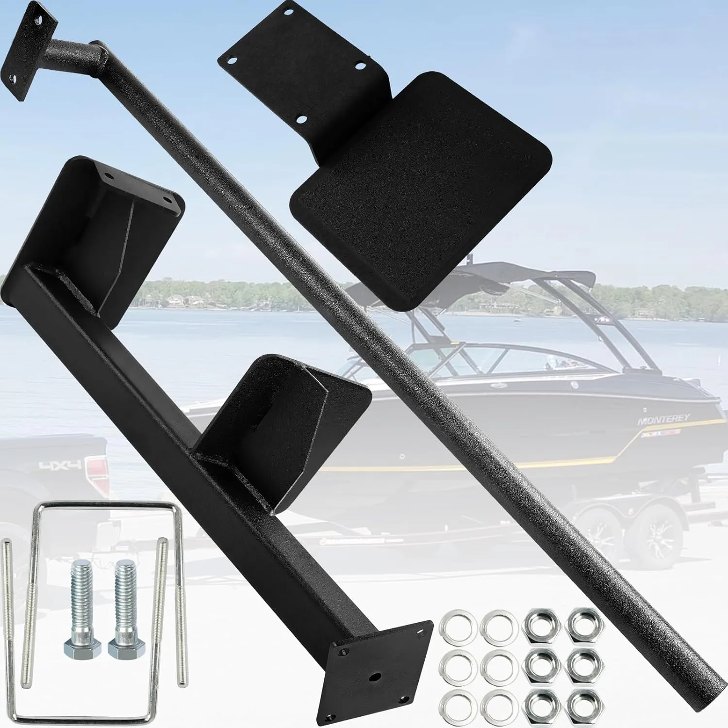 Boat Trailer Steps (3 Steps) with Handle Fit for Most Bass Boats, Pontoon Boats, Hunting Boats Fits 3'' and 3.5'' Tall Trailer Tongues Universal Fit