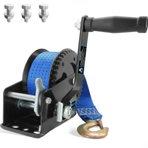 Boat Trailer Winch 1600LBS Hand Winch with 26ft Strap, 4:1 Gear Ratio Portable Winch 2 Way Ratchet for Boat, Trailer, RV, ATV, Jet Ski