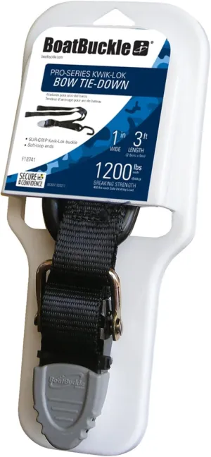 BoatBuckle Pro Series Kwik-Lok Bow Tie-Down Straps with Loop End - 1"x36" 1200lbs Break Strength, Boat Tie Down Straps to Trailer, Bow Safety Strap for Boat Trailers, Adjustable SUR-Grip Buckle