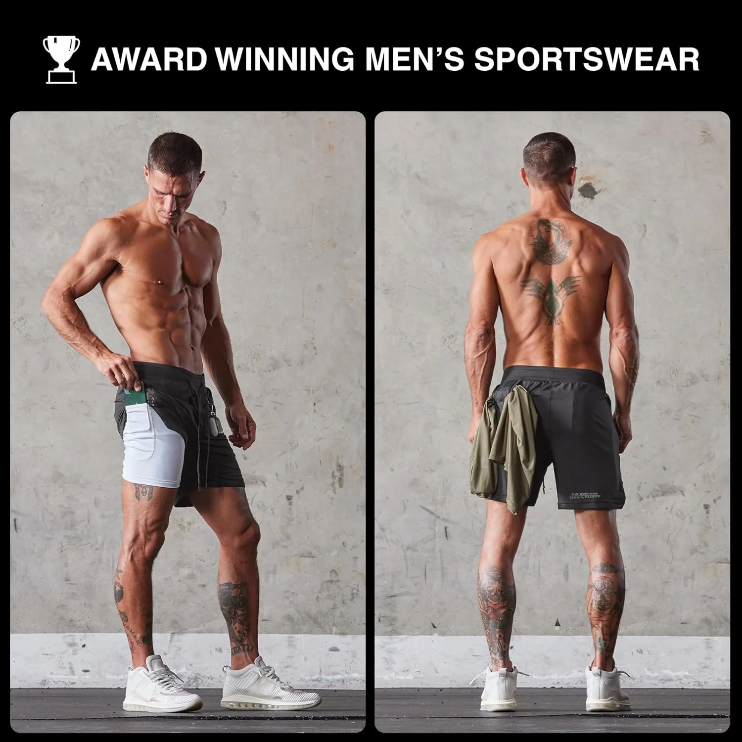 Born Tough 2 in 1 Mens Workout Shorts, 7 Inch Inseam Gym Shorts, Athletic Shorts for Bodybuilding, Running with Liner Pocket