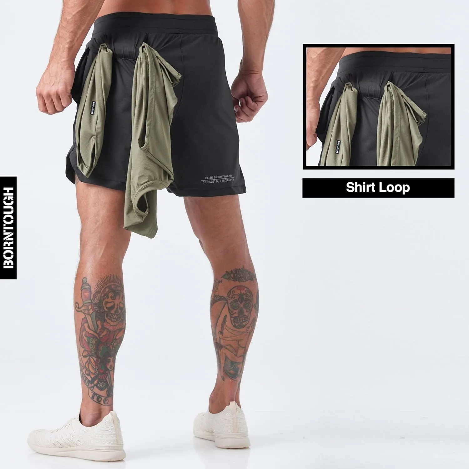 Born Tough 2 in 1 Mens Workout Shorts, 7 Inch Inseam Gym Shorts, Athletic Shorts for Bodybuilding, Running with Liner Pocket