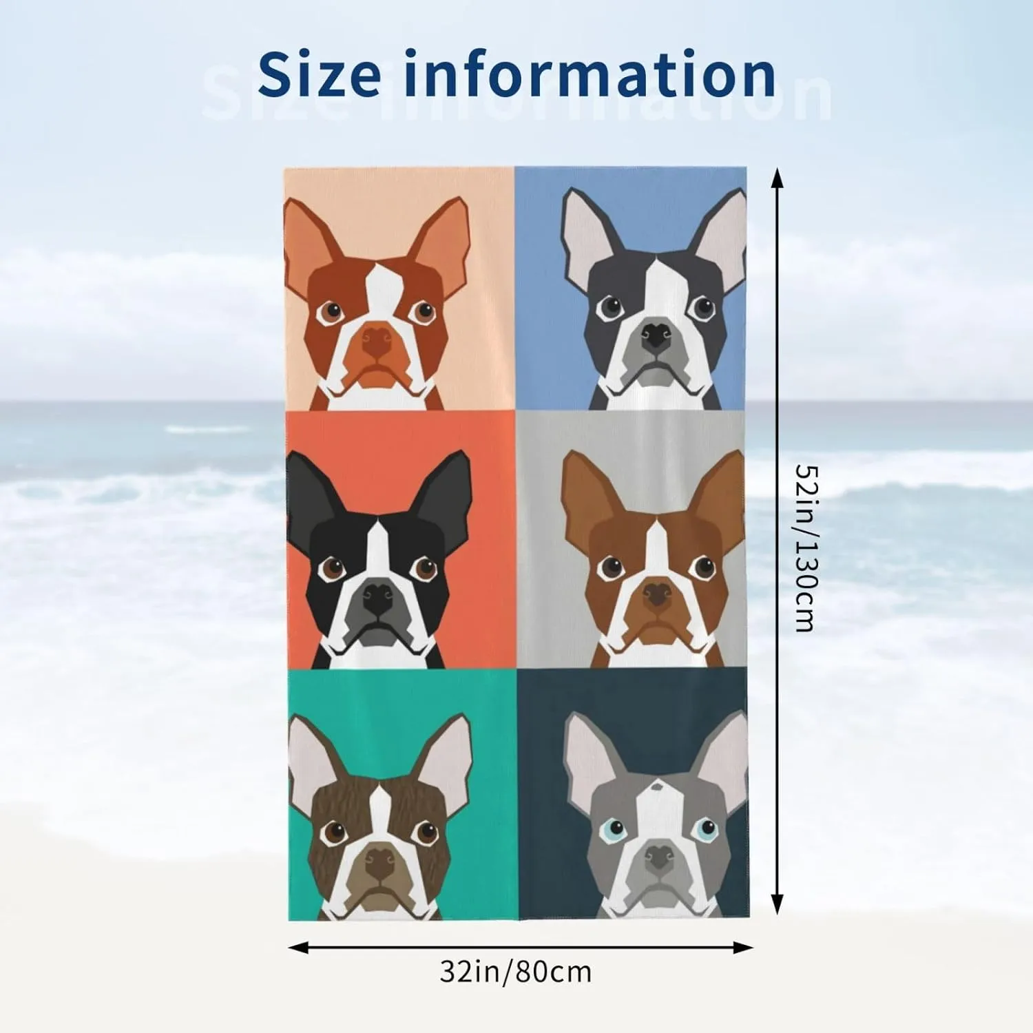 Boston Terrier Dog Cool Beach Towel Quick Dry Microfiber Bath Towels for Bathroom Soft Sand Free Beach Towels Summer Essentials Travel Swimming Decor Gifts for Women Men Girls Boys