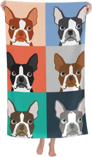 Boston Terrier Dog Cool Beach Towel Quick Dry Microfiber Bath Towels for Bathroom Soft Sand Free Beach Towels Summer Essentials Travel Swimming Decor Gifts for Women Men Girls Boys