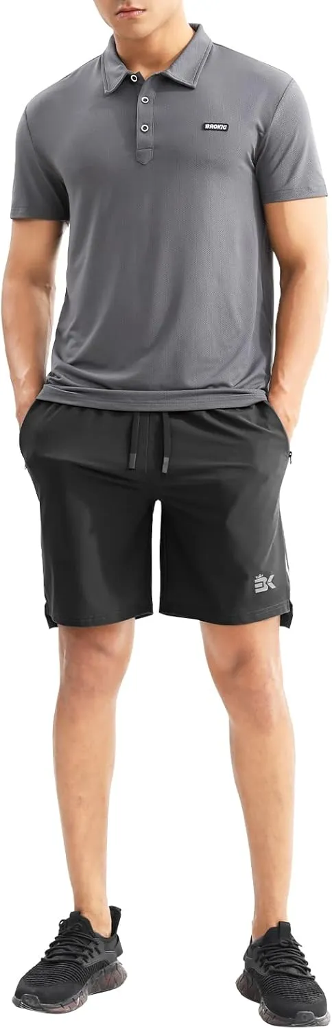 BROKIG Men's Lightweight Athletic Shorts 7 inch, Quick Dry Running Gym Workout Shorts for Men with Zip Pockets