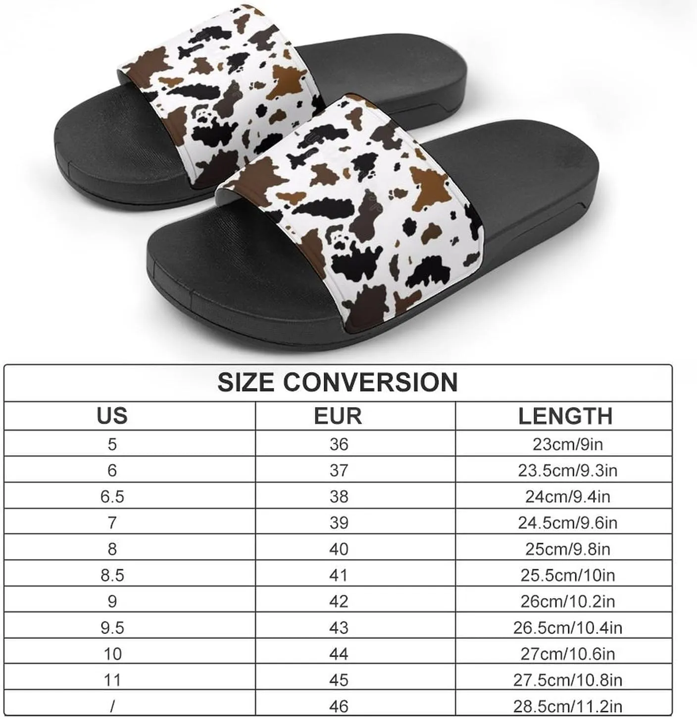 Brown Cowhide Womens Slide Sandals Non Slip Summer House Slippers for Girls Slip-on Flip Flops