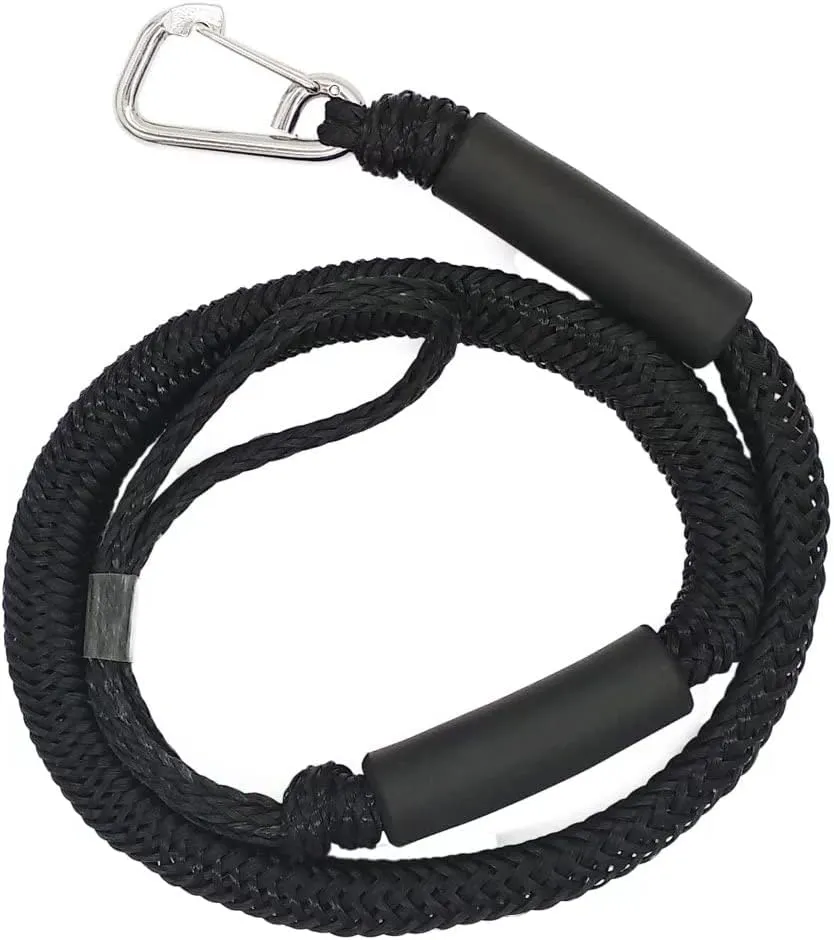 Bungee Dock Line with Hook, Black Mooring Rope for Boat 4 ft 2 Pack