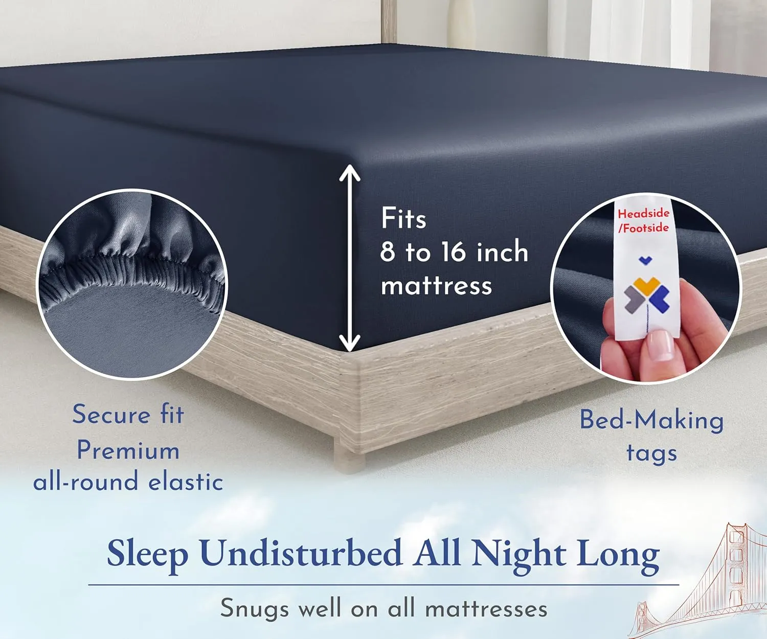California Design Den King Size Cotton Fitted Sheet, Deep Pocket 400 Thread Count 100% Cotton Sateen, No Pop-Off Elastic, Durable Fitted Sheet Only (King, Indigo Dusty Blue)