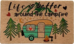Camping Door Mat - Camper Front Door Mat Outside Entrance, Camping Welcome Mat, Camping Decor for Camper RV Door Mat Indoor Outdoor Entrance, Life is Better Around The Campfire, 17x30 Inch