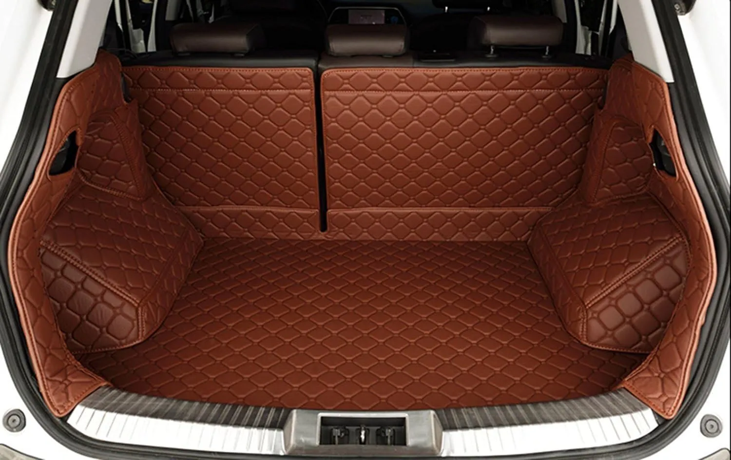 Cargo Trunk Mats Compatible with Cadillac SRX 2010-2016 (with Slide in The Trunk) Car Cargo Liner All Weather Rear Trunk Mat 3D Full Coverage Portection(Brown)