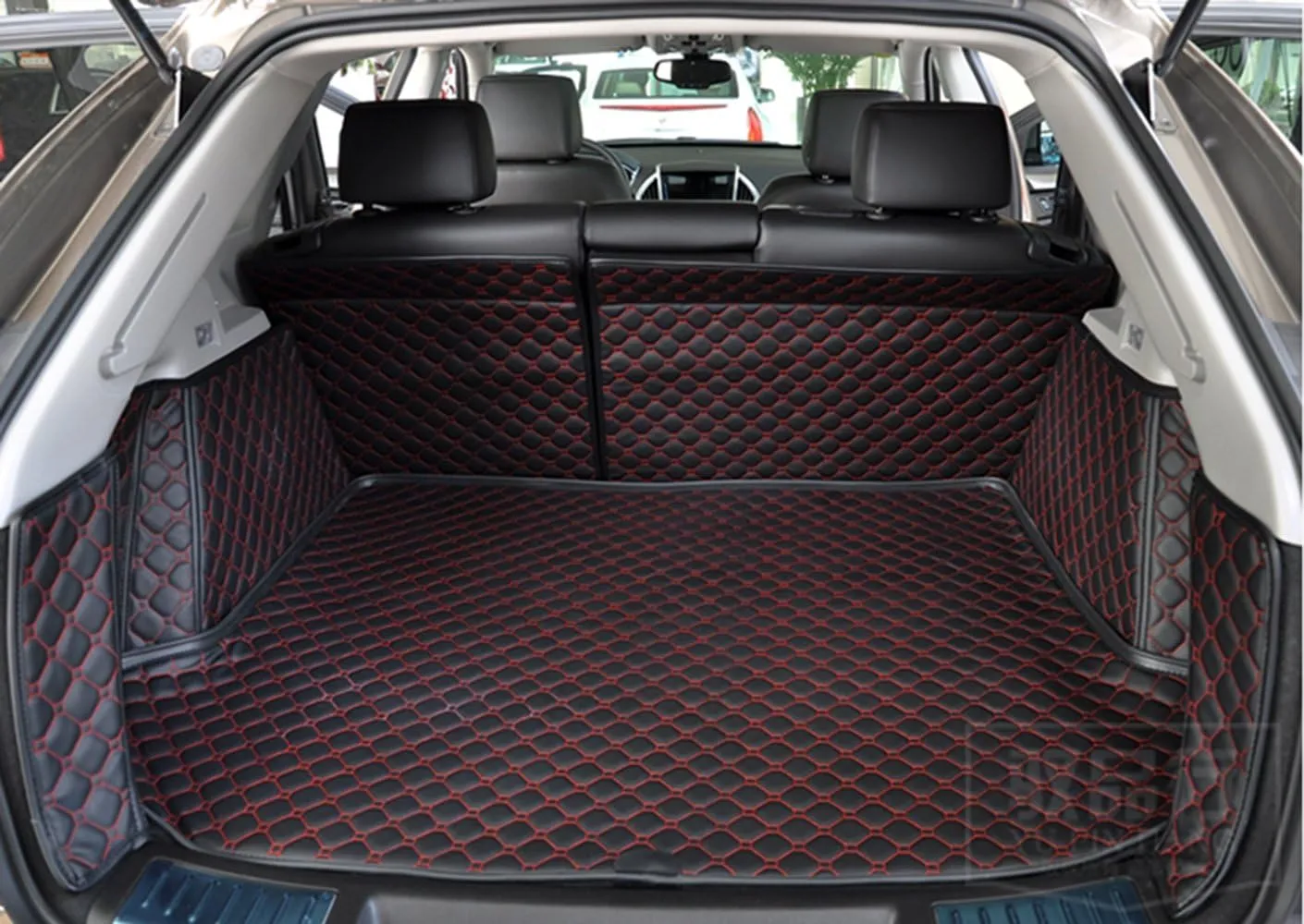 Cargo Trunk Mats Compatible with Cadillac SRX 2010-2016 (with Slide in The Trunk) Car Cargo Liner All Weather Rear Trunk Mat 3D Full Coverage Portection(Brown)