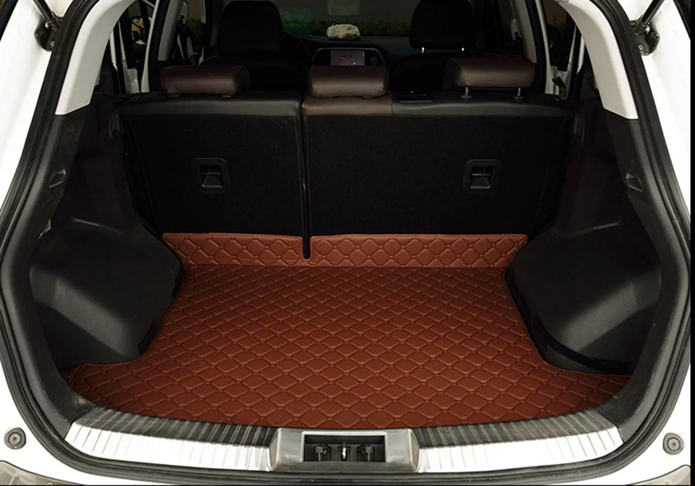 Cargo Trunk Mats Compatible with Cadillac SRX 2010-2016 (with Slide in The Trunk) Car Cargo Liner All Weather Rear Trunk Mat 3D Full Coverage Portection(Brown)