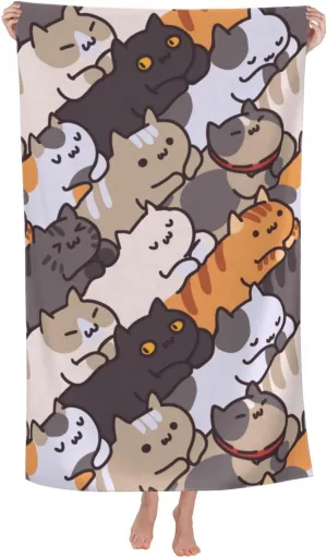 Cat Cartoon Animal Face Beach Towel Quick Dry Microfiber Bath Towels for Bathroom Soft Sand Free Beach Towels Summer Essentials Travel Swimming Decor Gifts for Women Men Girls Boys