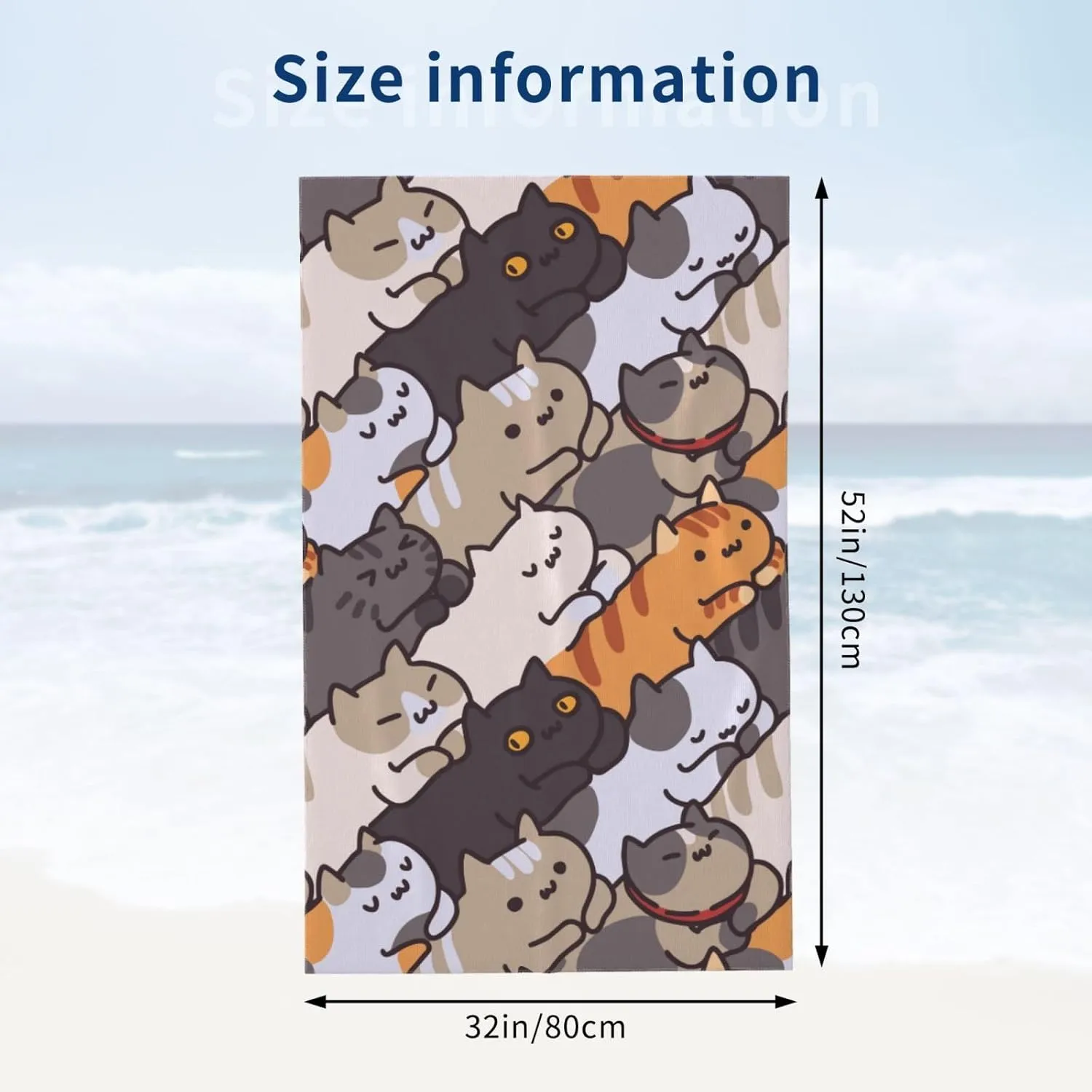 Cat Cartoon Animal Face Beach Towel Quick Dry Microfiber Bath Towels for Bathroom Soft Sand Free Beach Towels Summer Essentials Travel Swimming Decor Gifts for Women Men Girls Boys