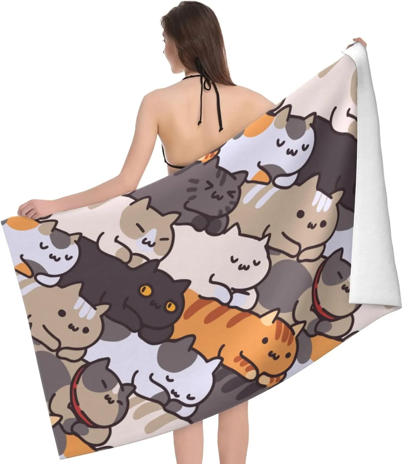 Cat Cartoon Animal Face Beach Towel Quick Dry Microfiber Bath Towels for Bathroom Soft Sand Free Beach Towels Summer Essentials Travel Swimming Decor Gifts for Women Men Girls Boys