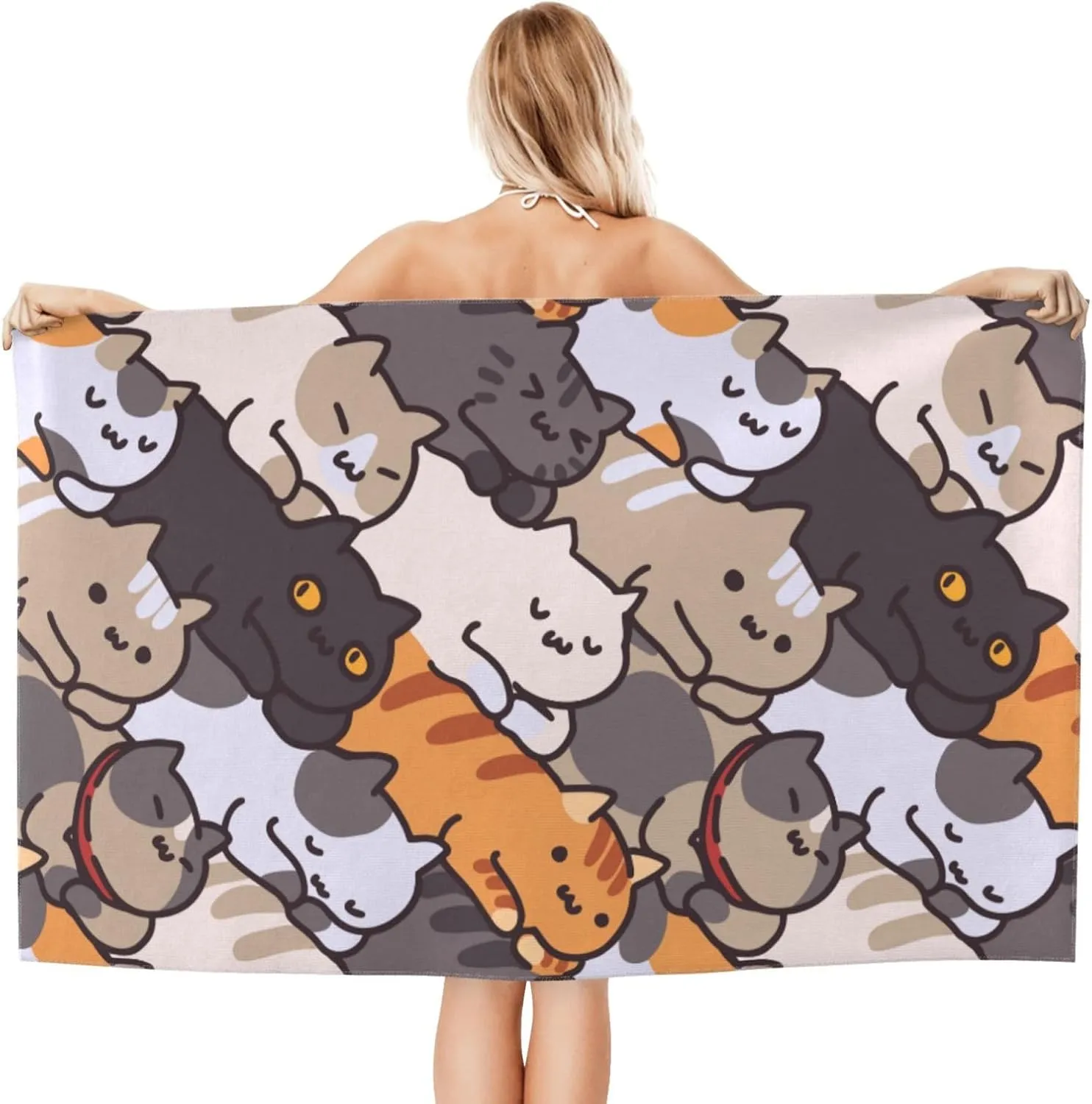 Cat Cartoon Animal Face Beach Towel Quick Dry Microfiber Bath Towels for Bathroom Soft Sand Free Beach Towels Summer Essentials Travel Swimming Decor Gifts for Women Men Girls Boys